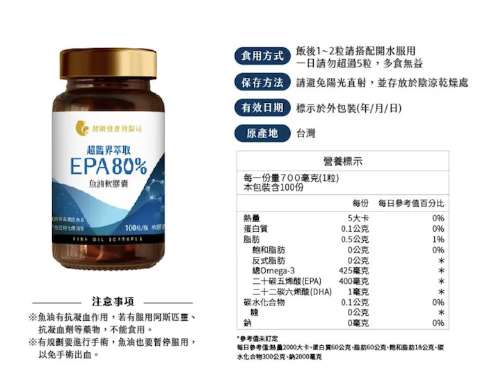 赫斯健康-超臨界萃取EPA80% 魚油軟膠囊
