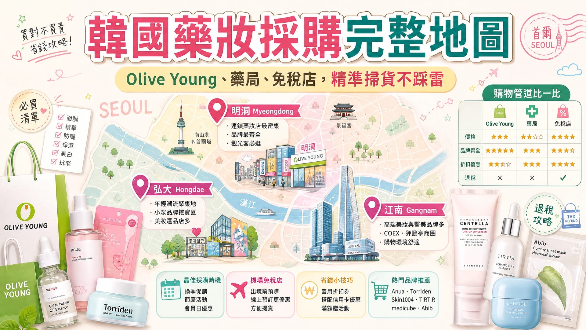 韓國藥妝採購完整地圖 2026|8 大連鎖 + 2 替代採購點|藥師整理