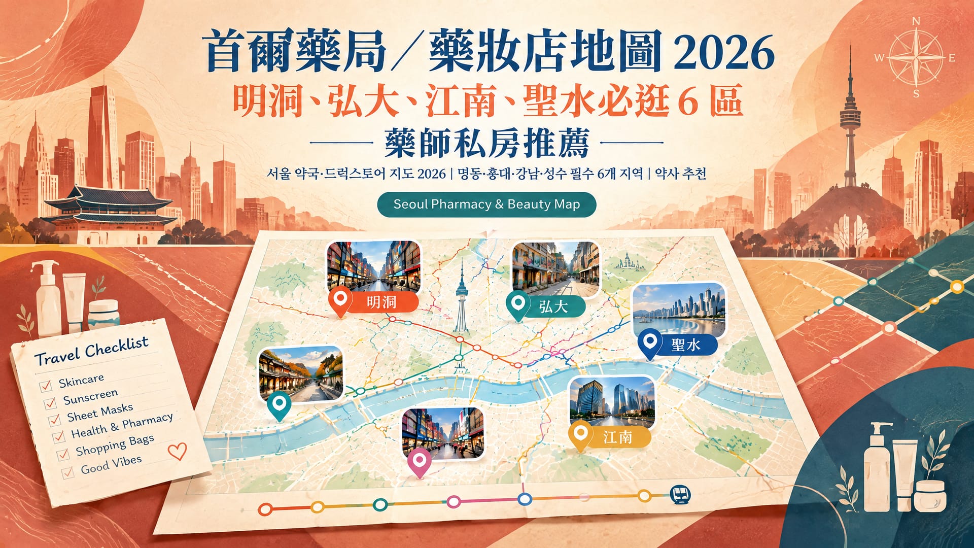 首爾藥局 / 藥妝店地圖 2026｜明洞、弘大、江南、聖水必逛 6 區｜藥師私房推薦