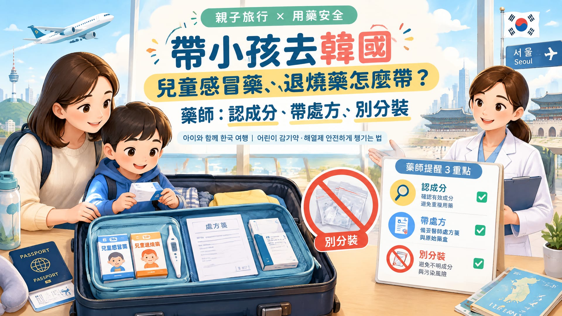 帶小孩去韓國，兒童感冒藥、退燒藥怎麼帶？藥師：認成分、帶處方、別分裝