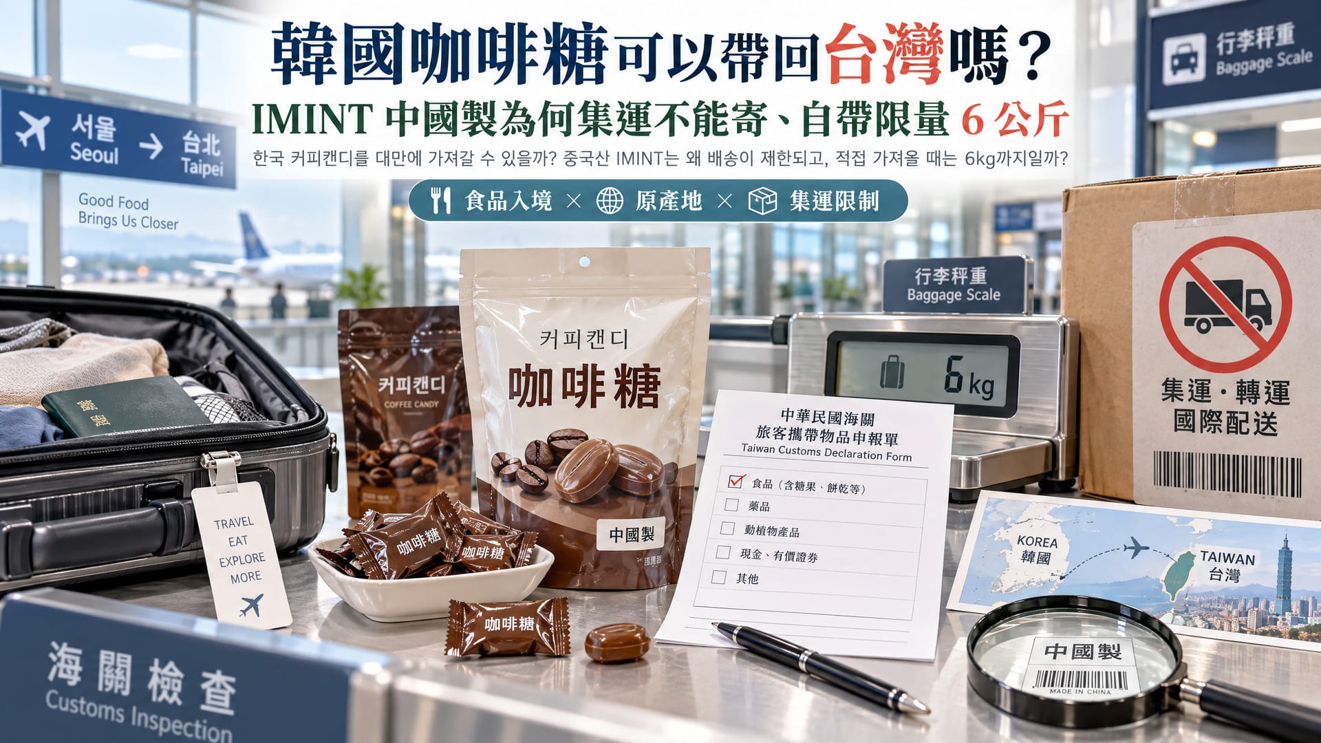 韓國咖啡糖可以帶回台灣嗎？IMINT 中國製為何集運不能寄、自帶限量 6 公斤