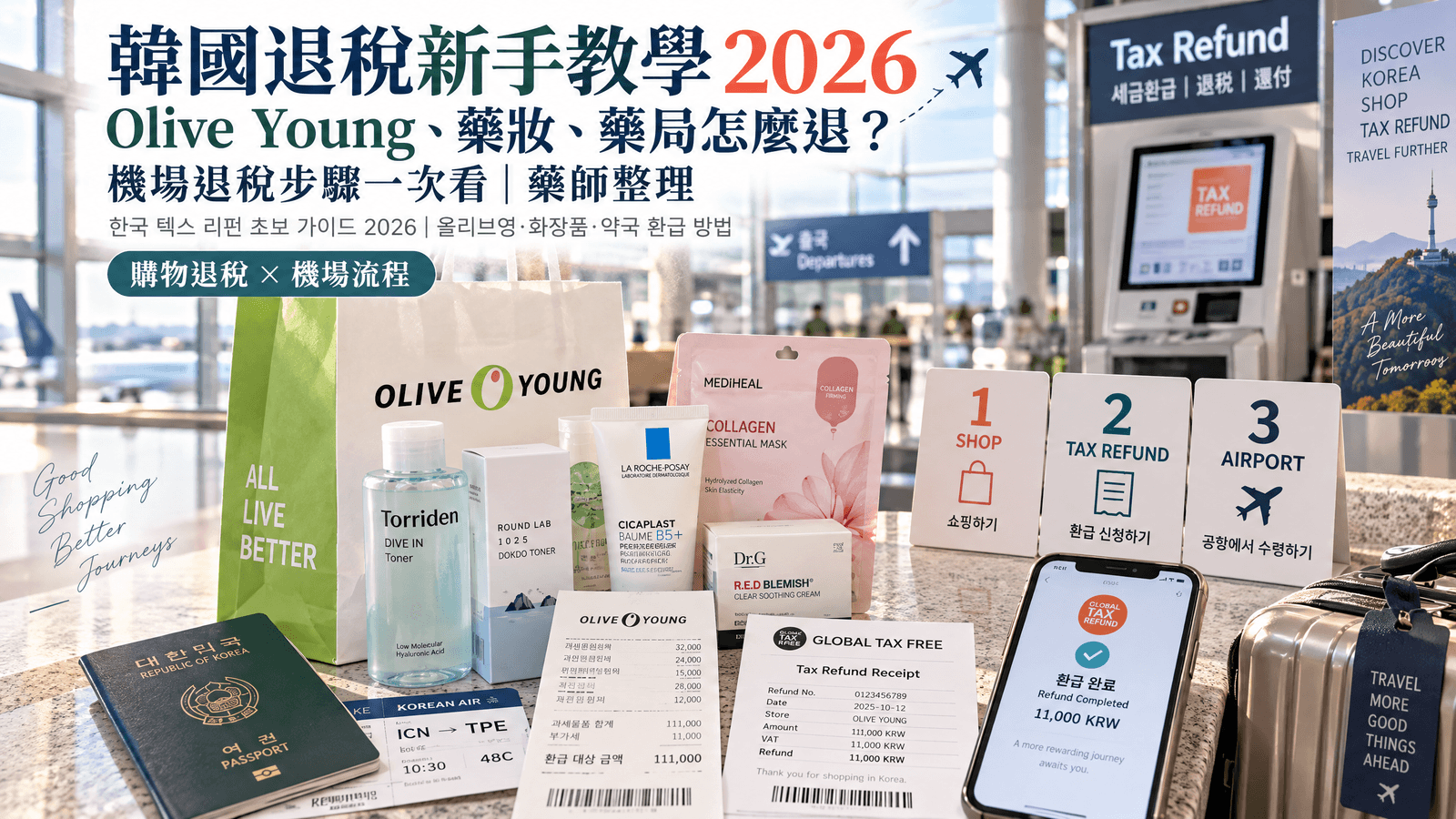 韓國退稅新手教學 2026|Olive Young、藥妝、藥局怎麼退?機場退稅步驟一次看|藥師整理